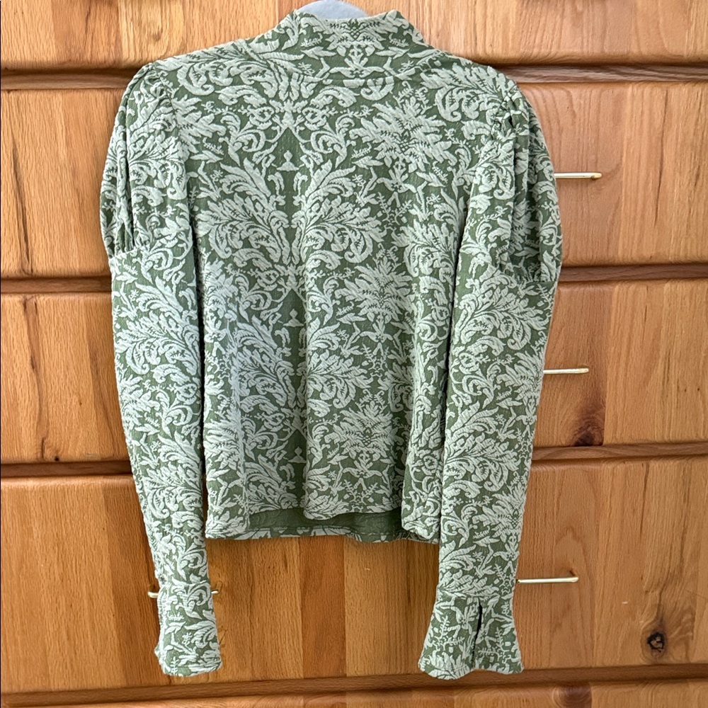 Anthropologie Long Sleeve Jacquard Puff Long Sleeve Blouse Medium Bow